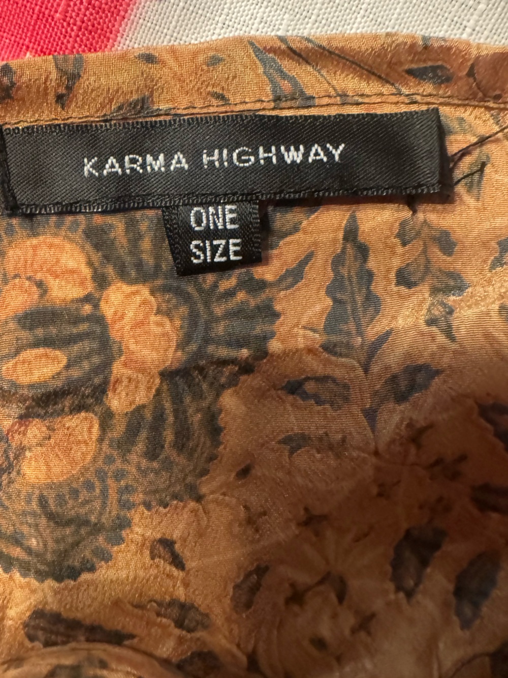 Karma Highway Boho Halter Mini Dress One Size Brown Floral Tassel Tie India B9 - Picture 5 of 9